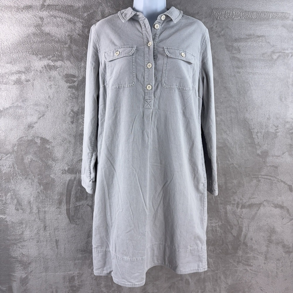 Boden‎ Corduroy Dress Womens Size 12 Gray Long Sleeve Shirt Dress Casual Pockets